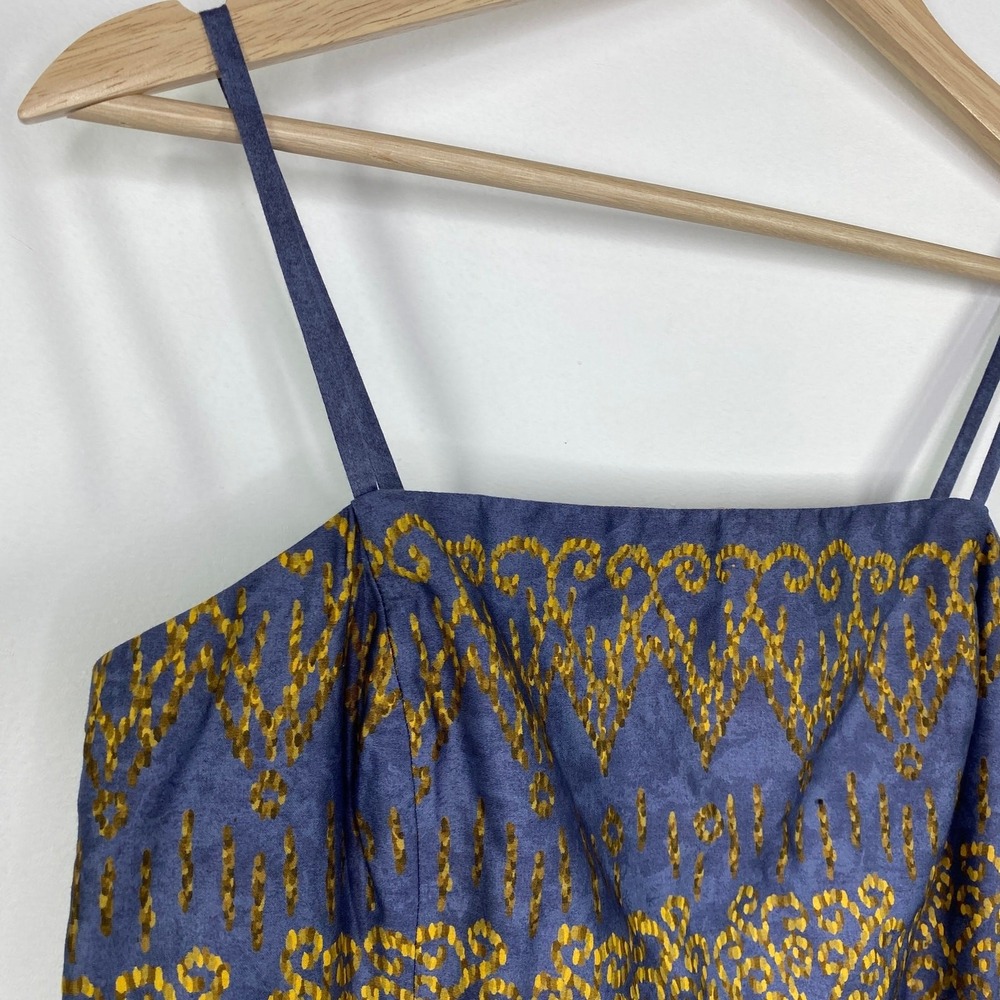 Peruvian Connection Womens 6 Pima Cotton Midi Dress Blue Gold Boho Sleeveless - Picture 5 of 10